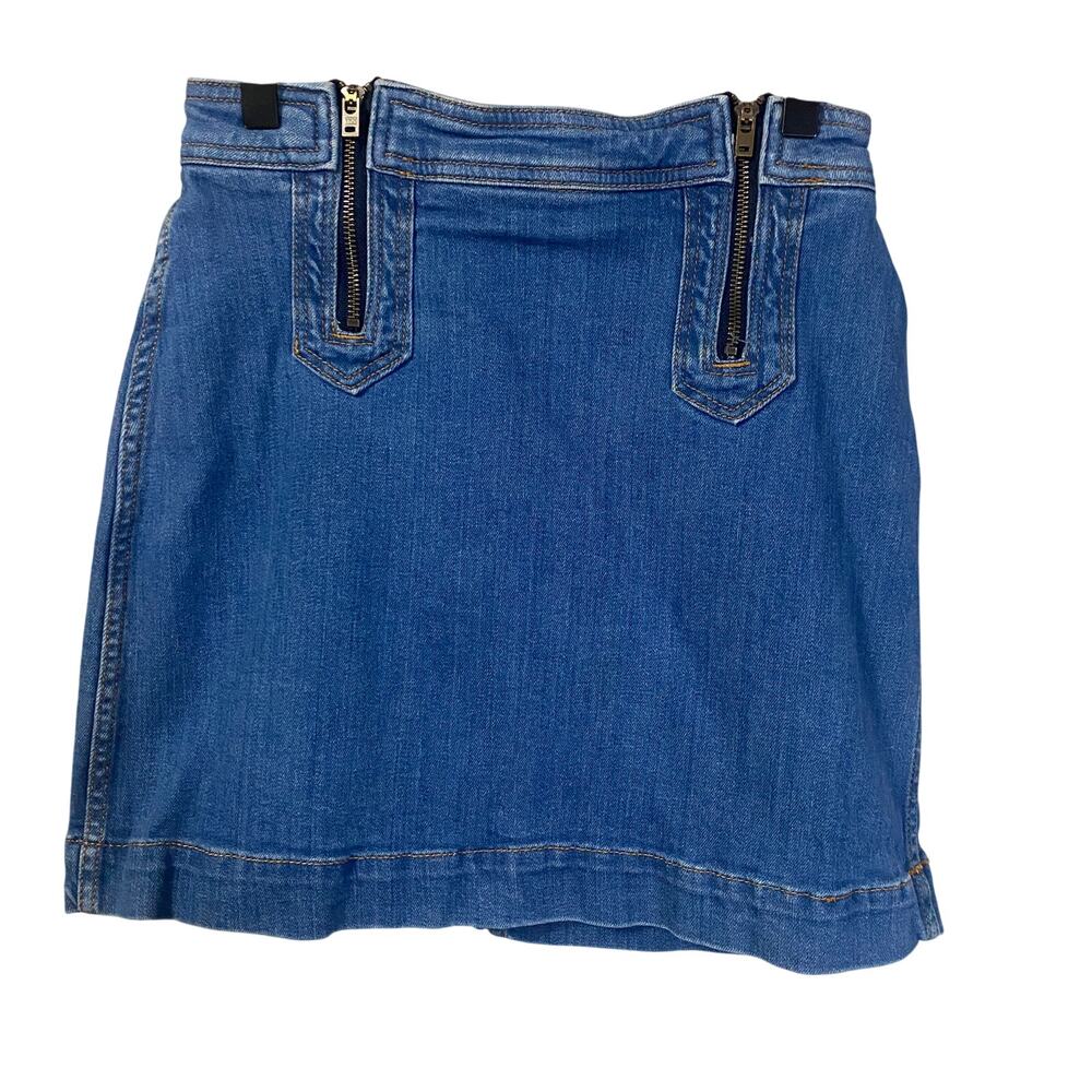 Anthropologie Pilcro Double Zipper Medium Wash Denim Mini Skirt Retro Sz 2
